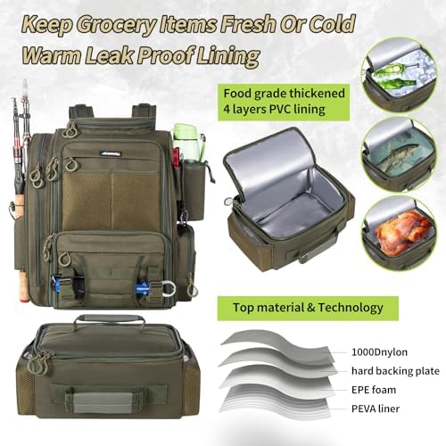 Fishing Backpack with Cooler for 3 Tackle Boxes Fishing Bag with Rod Holder - Image 2