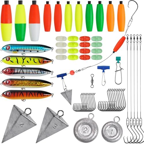 Catfish Rigs Catfishing Tackle Making Kit, 91pcs Santee Cooper Rig with Catfish Floats Rattling Line Peg Floats Pyramid Sinker Catfish Rattle Catfishing Rig Equipment by FUSIGO
