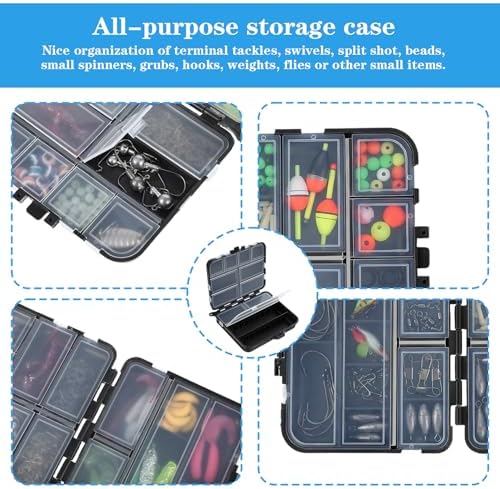 8 Pack Small Tackle Box, Plastic Fishing Organizer with 12 Compartments & Lanyard, Large Tackle Storage Containers for Hooks Lures Baits - Image 6
