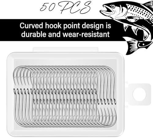 50PCS Sharp Barbed Fishing Hooks, High-Carbon Steel Ultra-Strong, Single Size with Hole for Easy Tying, Secure Portable Box Included – Ideal for Bank Fishing, Lure Fishing & All Conditions - Image 3