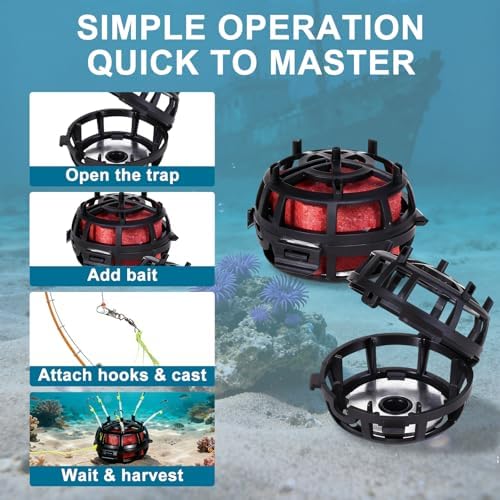 Keenjorika Reverse Bottom Bait Fishing Rig, 360° Floating Bait Cage 6 Hook Set for Tilapia, Carp, Bass, Trout & Catfish, Anti-Snag Design Fishing Tackle for Freshwater Saltwater, Fishing Lover Gifts - Image 3