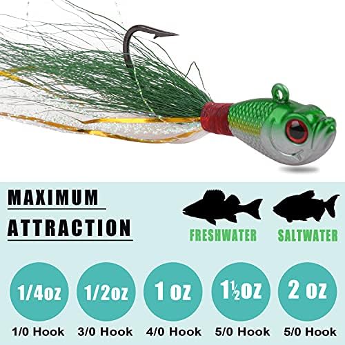Bucktail Jigs Saltwater Lures,3/5PCS Bucktail Hair Jigs Head Fishing Lure Baits Assorted Kit for Bass Striper Bluefish Surf Fishing 1/4oz 1/2oz 1oz 1.5oz 2oz - Image 4