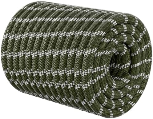 Double Braided Arborist Rigging Rope - 1/2 in X 150 ft 48 Strands Rappelling Outdoor Pulling Heavy Duty Polyester Bull Rope for Swing Tree Work Camping Rescue Hiking- Army Green by HOKINETY