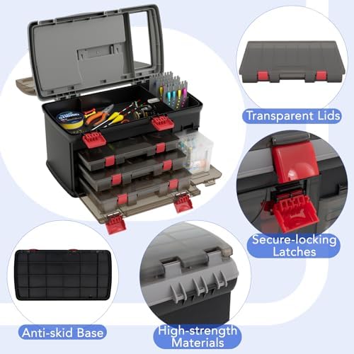 5 Layers Tackle Box, Fishing Tackle Box Organizer with Top Storage, 3 Removable Utility Boxes & Adjustable Dividers, Tackle Storage Box Portable Tool Box for Fishing - Image 4