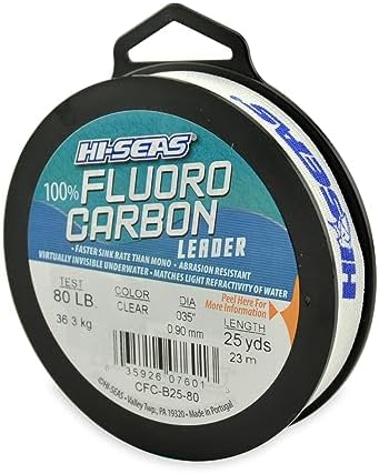 HI-SEAS 100% FLUOROCARBON Fishing LINE Leader - Clear Invisible Leader UNDETECTABLE to Fish, Fast Sinking 6LB-400LB by Hi-Seas