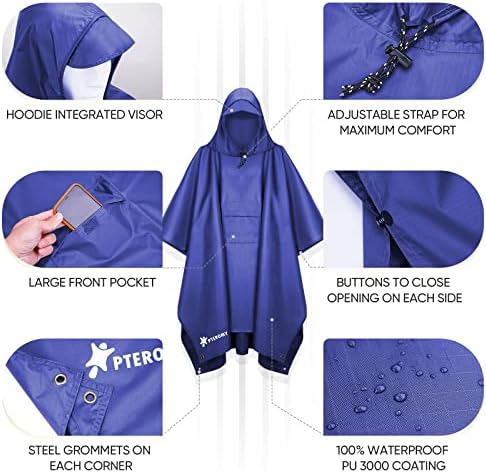 PTEROMY Hooded Rain Poncho for Adults, Reusable Waterproof Raincoat - Image 6