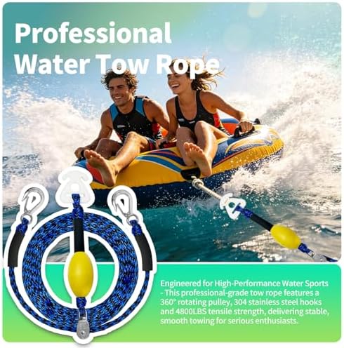 Self Centering Boat Tow Harness for Tubing & Wakeboarding – 3 Foam Floats Anti-Sink Design, Heavy Duty Tow Harness Kits for Pontoon, Jet Ski, Dinghy, 12ft/16ft/24ft - Image 4