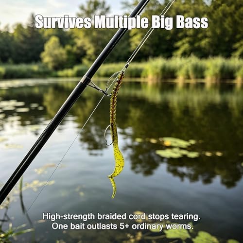 Weedless Fishing Lures Bass Lures, Pre Rigged Worm Swimbaits, 10in - Image 3