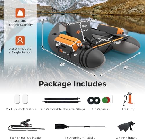 Goplus Inflatable Float Tube, Fishing Belly Boat with Fish Ruler, Pump, Storage Pockets, Adjustable Straps, Fishing Float Tube for Angling, 350LBS Load Capacity - Image 6