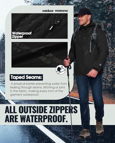 Outdoor Ventures Men's Packable Rain Jacket Waterproof Lightweight Raincoat - Image 3
