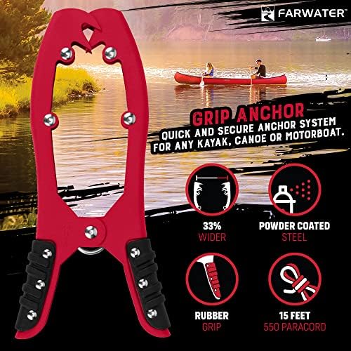 Canoe Anchor Grip - Boat, Float Tube & Kayak Fishing Accessories, Kayaking Equipment - Brush Clamp Anchor with Teeth - Gripper with 15ft Paracord - Rubber Grips - Coated Steel - - Image 2