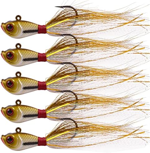 Bucktail Jigs Saltwater Hair Jig Lures, 5pcs Bucktail Jigs Fishing Lures Surf Fishing Jig Head Swimbait Jig Hook for Bass Flounder Striper 1/4oz 1/2oz 1oz 1.5oz by FUSIGO