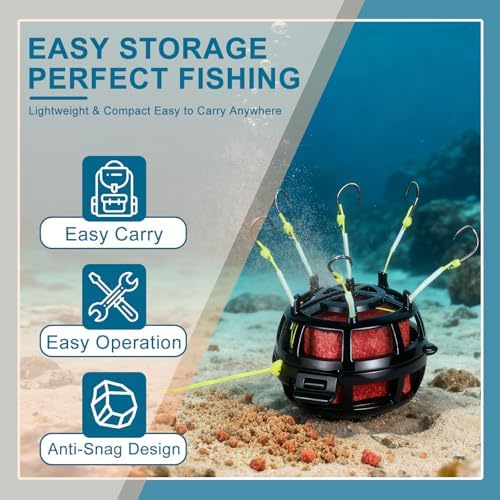 Keenjorika Reverse Bottom Bait Fishing Rig, 360° Floating Bait Cage 6 Hook Set for Tilapia, Carp, Bass, Trout & Catfish, Anti-Snag Design Fishing Tackle for Freshwater Saltwater, Fishing Lover Gifts - Image 4