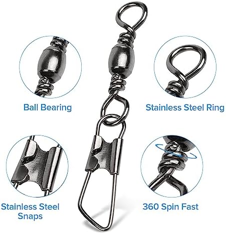 Realure 100 Pcs Fishing Swivels and Clips, Safety Snaps Swivels Fishing Tackle, Sea Fishing Swivels, Rolling Swivel for Quick Change Swivels Fishing Hook to Line Connectors (7# 8# 10# 12# 14#) - Image 3