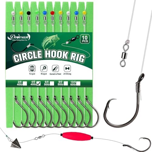 Dovesun 10PCS Pre-Rigged Catfish Rig Circle/Octopus Hooks Rigs for Catfish Offset Circle Fishing Hooks for Saltwater Freshwater 2/0 3/0 4/0 5/0 6/0 7/0 8/0 10/0 by Dovesun