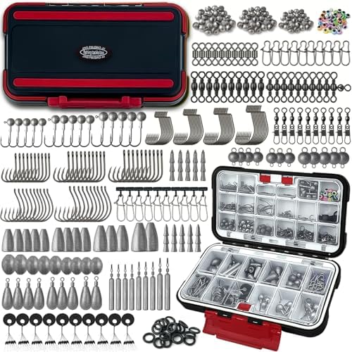 Fishing Tackle Kit with Box – 423pcs Complete Terminal Tackle Assortment, Hooks, Sinkers & Swivels, Beads & Bobber Stops for Freshwater Bass & Trout (Black-423PCS) by VipfishFishing