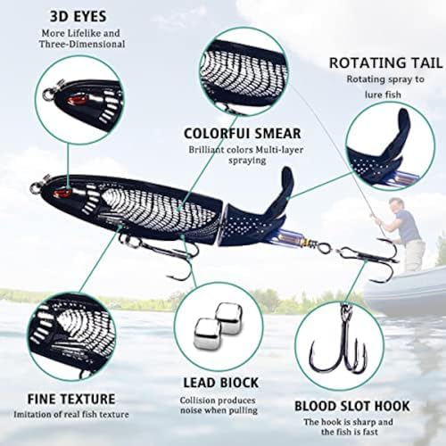 Topwater Fishing Lures With Storage Box, Whopper Popper for Bass, Catfish, Pike, Perch - Floating Pencil Bait With Rotating Tail for Freshwater or Saltwater - Image 2
