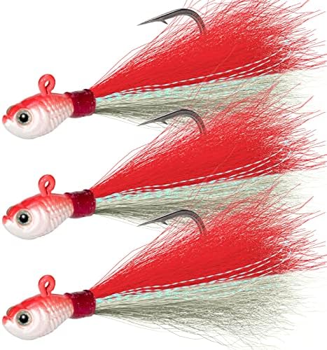 Dr.Fish 3 Pack Bucktail Jig Lure Hair Jig Saltwater Freshwater Lures Surf Fishing Bass Flounder Striper Bluefish Halibut Redfish by DrFish