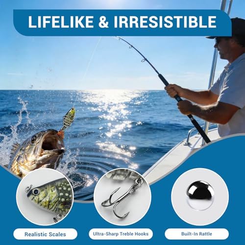 Keenjorika Easy Catch Fishing Lures, 3 Pack Multi-Jointed Swimbaits, Slow-Sinking Bass Fishing Lures, Wiggling, Vibrating & Rattling for More Bites, Hard Baits with Treble Hooks for Bass, Trout, Pike - Image 3