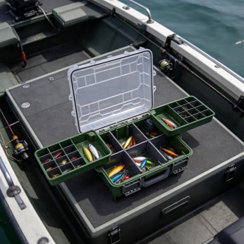 Fishing Tackle Box 3 Tiers Lure and Accessory Storage Organizer with Removable Tackle Tray Olive Green Tackle Trays for Anglers (Olive Green) - Image 4