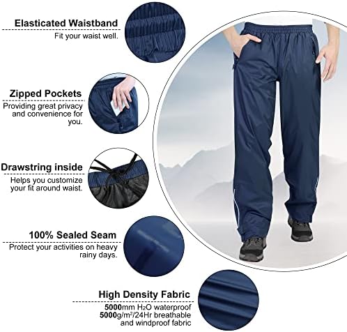 33,000ft Men's Rain Pants, Waterproof Rain Over Pants, Windproof Pants - Image 5