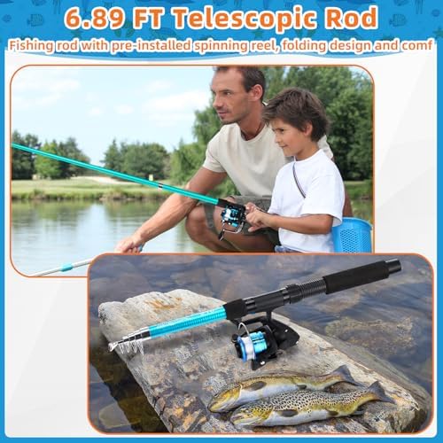 MiniInflat Telescopic Fishing Rod and Reel Combo, 6.89ft 2pcs Collapsible Rod with Plier Lip Gripper Lures Carrier Bag Pre-Loaded Spinning Reel Saltwater Freshwater Fishing Pole Kit - Image 6