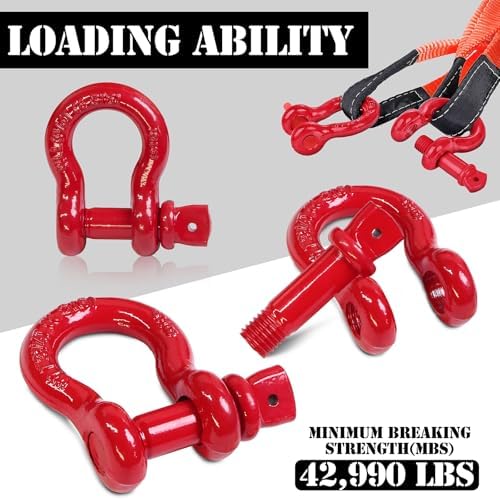 5/8" D Ring Shackle with 3/4" Screw Pin, 3.25T Working Load Limit (WLL) / 19.5T (42,990 lb) Minimum Breaking Strength (MBS) for Tow Strap Winch, Off-Road Vehicle Recovery (Red, 2 Pack) - Image 3