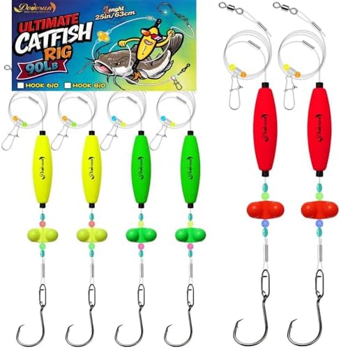 Dovesun Catfish Rigs Take Down Rigs for Catfish Float Rigs with Rattles Santee Rig Circle Hooks 6/0 8/0 Ready to Use Catfishing Tackle 6pcs by Dovesun