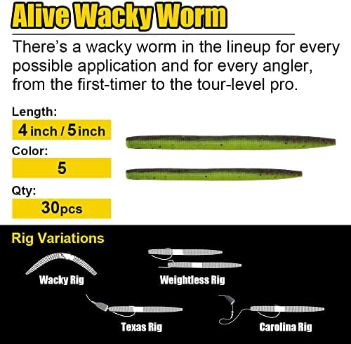 Wacky-Worms-Bass-Fishing-Lure-Kit-Wacky-Rig-Worms-Soft-Plastic-Stick-Baits3 4" 5" 6 inch - Image 2