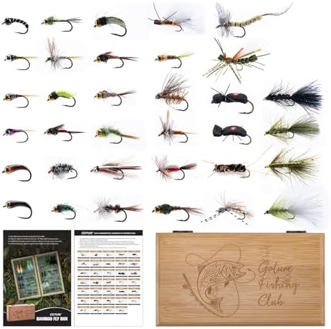 Goture Fly Fishing Flies Assortment Kit with Wooden Fly Box by Goture