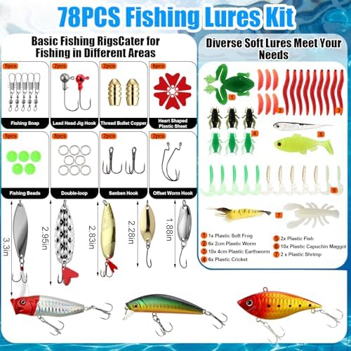 Fishing Lures Kit with Tackle Box, Pliers, Fish Gripper, Saltwater Freshwater Gear Set for Bass Trout, Hooks Weights Bobbers Rigs Leaders - Image 2