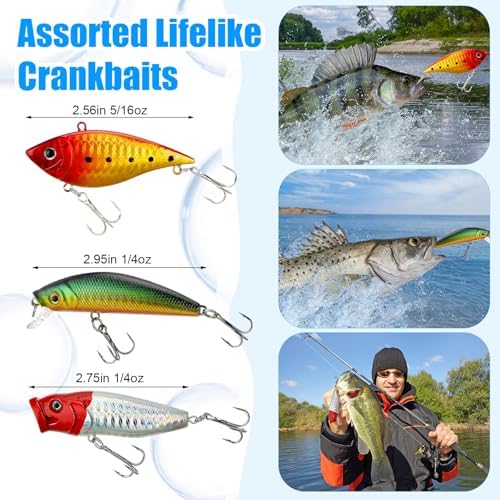 Fishing Lures Kit with Tackle Box, Pliers, Fish Gripper, Saltwater Freshwater Gear Set for Bass Trout, Hooks Weights Bobbers Rigs Leaders - Image 3