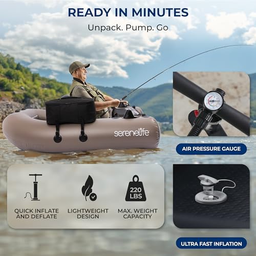Serenelife Inflatable Fishing Float Tube – PVC Belly Boat for Angling with Fishing Rod Holders, 2 Waterproof Storage Pockets, Fish Ruler, 220 lbs Capacity - Image 6