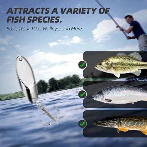 Jigging Spoon Fishing Lures, Slant Cut Metal Spoon with Glow, High Flash, Sharp Treble Hooks, Precision Wobble for Bass, Trout, Pike & Walleye - Image 3