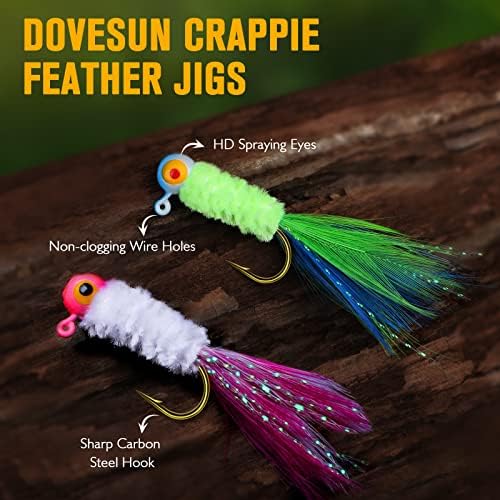 Dovesun Crappie Jigs, Jig Heads with Feather Hand-Tied Marabou Jigs Ice | Fly Fishing Lures 10 Colors 1/32oz 1/16oz 1/8oz Fishing Hair Jigs for Panfish Sunfish Walleye 20-40pcs - Image 3