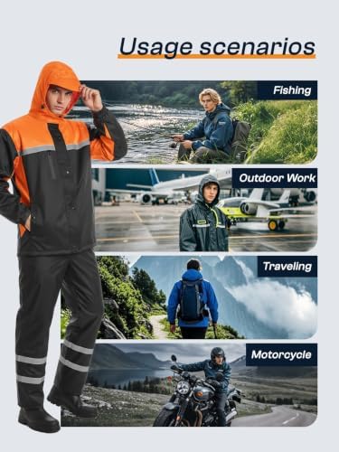 Men's Rain Suit High Visibility Reflective Work Rain Jacket Pants for All Sport Farm Fishing Motorcycle - Image 6