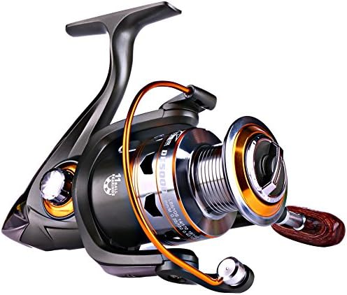 Sougayilang Spinning Fishing Reels with Left/Right Interchangeable Collapsible Wood Handle Powerful Metal Body 5.2:1/5.1:1 Gear Ratio Smooth 11BB for Inshore Boat Rock Freshwater Saltwater Fishing by Sougayilang