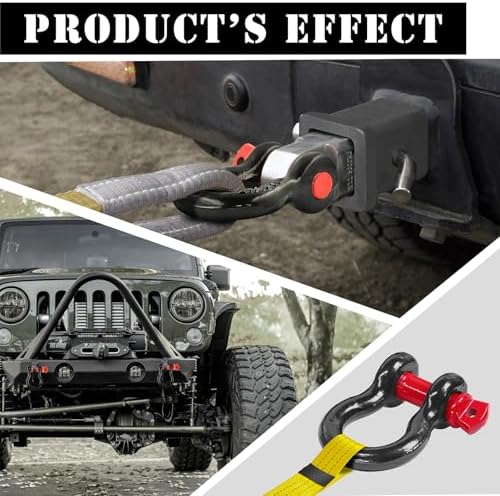7/8" D Ring Shackle with 1" Screw Pin, 6.5T Working Load Limit (WLL) / 39T (85,980 lb) Minimum Breaking Strength (MBS) for Tow Strap Winch, Off-Road Vehicle Recovery (Black/Red, 2 Pack) - Image 6