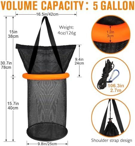 Dovesun Floating Fishing Basket, Collapsible Fishing Net Portable Nylon-mesh | Coated Nylon Net Bait Storage Cage for Keeping Crayfish Minnows Leaches and Other Live Baits - Image 4