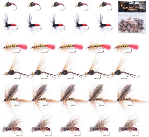 Goture 30pcs Fly Fishing Flies Kit Dry Wet Nymphs Assortment for Trout Bass by Goture