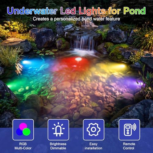 POPOSOAP RGB Underwater Pond Lights, IP68 Waterproof LED Pond Lights with Remote, Timer & Memory Function Fountain Lights for Pond Fountain Waterfall Aquarium Swimming Pool Outdoor Decoration 4-Head - Image 2