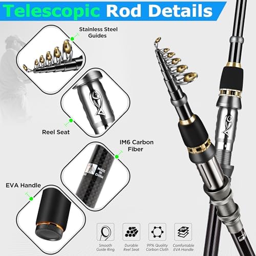 PLUSINNO Collapsible Telescopic Fishing Rod Pole and Reel Combo Starter Kit - Image 2