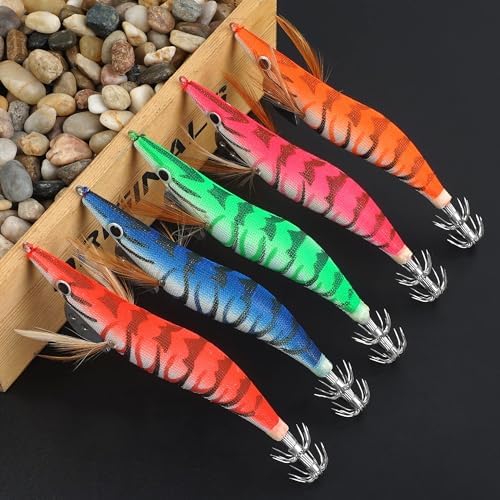 5pcs/10pcs Luminous Squid Jig Hooks Bionic Shrimps Lures Prawn Saltwater Hard Bait 3D Eyes for Octopus Jig Cuttlefish Artificial Baits Fish Tackle 3.94inch - Image 6