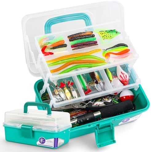 TCMBY 3 Layers Tackle Box with Tackle Included, 321Pcs Fishing Lures Kit Contains Pliers, Crankbait, Hooks, Weights & Accessories, Fishing Gear Bait Lure Gifts for Men Bass Freshwater (Green) by TCMBYFISHING