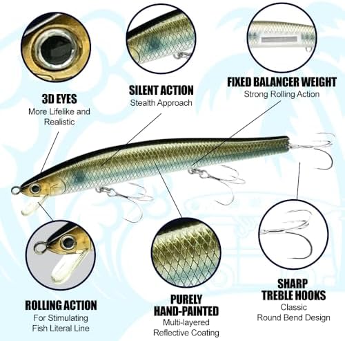 Lucky Craft FlashMinnow 125 YAWARA Saltwater Fishing Lure, Jerkbait for Halibut and Sea Bass, Long Casting Fishing Gear, Slow Sinking 5in 0.7oz, Tackle Box and Fish Accessories - Image 4