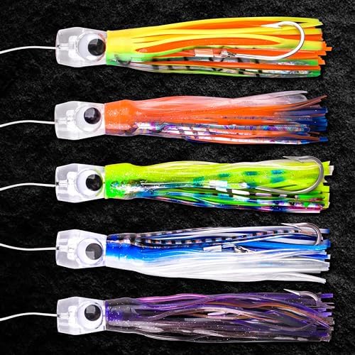 Saltwater Fishing Lures 6/9inch Trolling Lures for Marlin Mahi Tuna Dolphin Shark Big Game Deep Sea Fishing Baits Squid Skirts Rigged Hooks Ocean Gear Tackle - Image 4