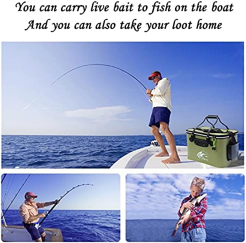 Fishing Bucket,Foldable Fish Bucket, Multi-Functional EVA Fishing Bag for Outdoor, Live Fish Lures Bucket and Fish Protection Bucket,10GAL/8GAL/6GAL/4.8GAL/3GAL Live Fish Container (6GAL/ArmyGreen) - Image 5