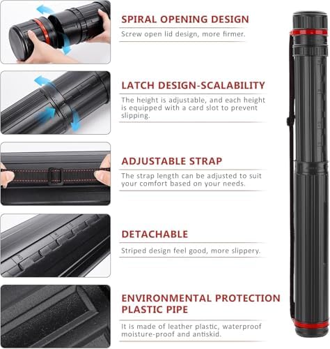 DEWEL Poster Tube 30"-51", Telescoping Blueprint Holder Art Tube with Strap - Image 3