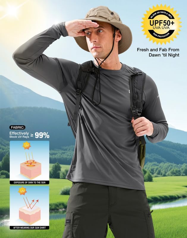 Men's Sun Protection Swim Long Sleeve UPF 50+ Rash Guard Lightweight Shirts - Image 3
