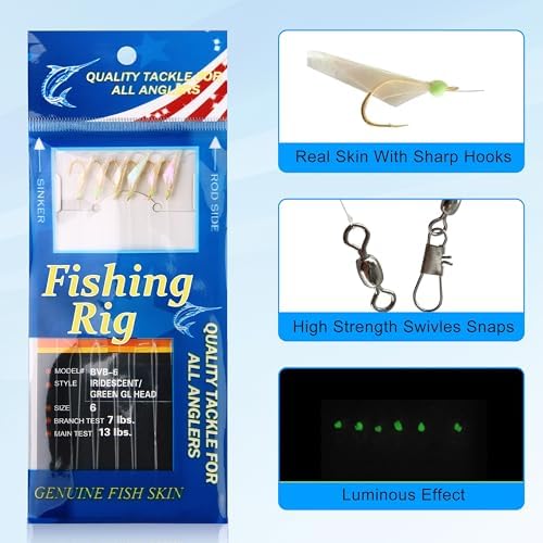 Fishing Bait Rigs Saltwater, 12 Packs Surf Fishing Lure Bait Rigs Set with Fish Skin Glow Beads String Hooks Swivels Mackeral Herring Baitfish Sea Bass Rigs - Image 2